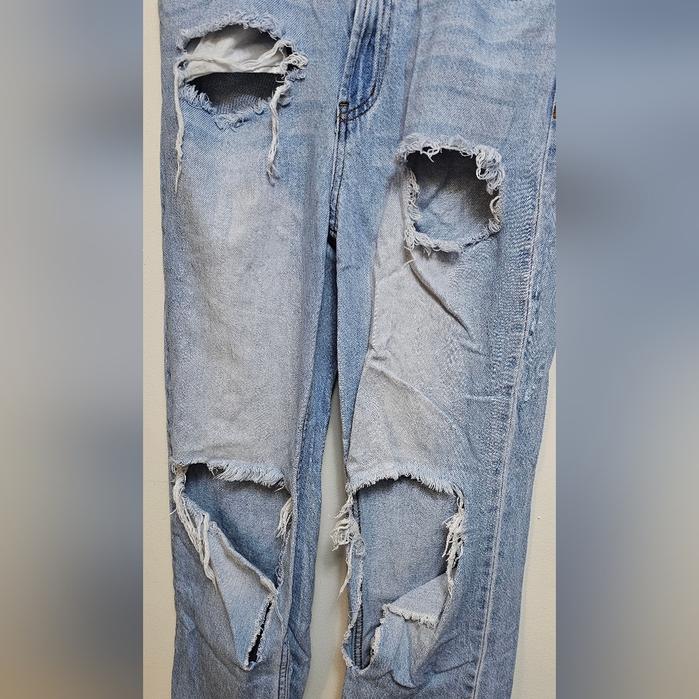 S.O.N.G.‎ 1/25 90s Boyfriend Jean light wash distressed fringe waist hem - Picture 2 of 5